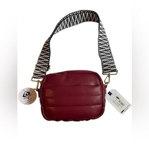 NWT Ah-Dorned Burgundy Maroon Sadie Quilted Vegan Leather Zip Top Messenger Bag